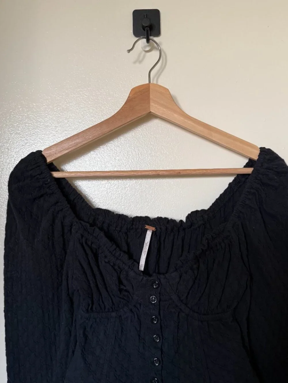 Free People Ladybug Black Long Sleeve Crop Top XS